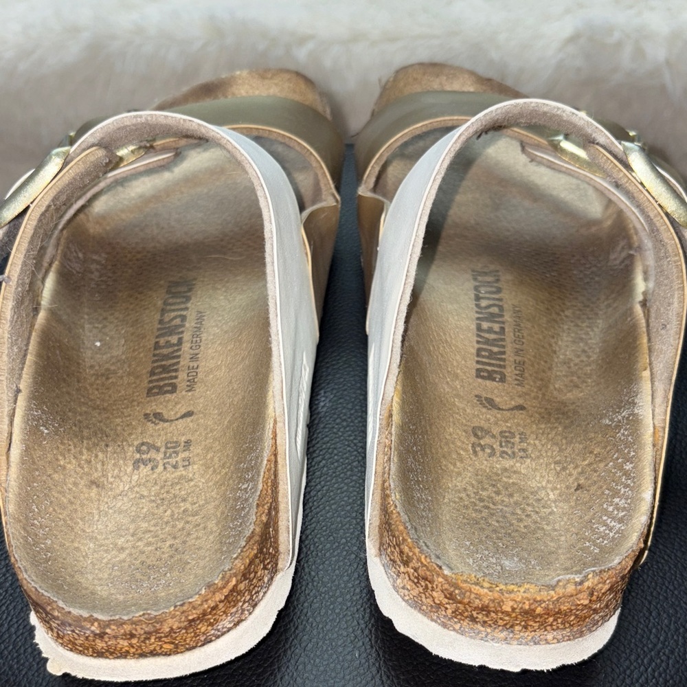 White and Gold Double Strap Sandals - Picture 5 of 10